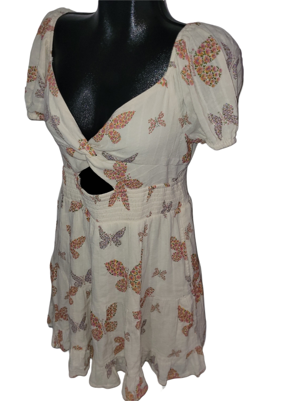 American Eagle Floral Butterfly Print Boho Cutout Mini Summer Dress L - Picture 4 of 7